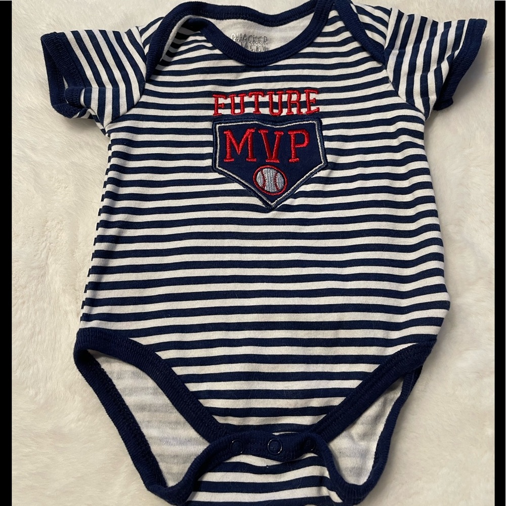 Quaker Jack Infant boys 6-9 month Navy/White stripe Onsie